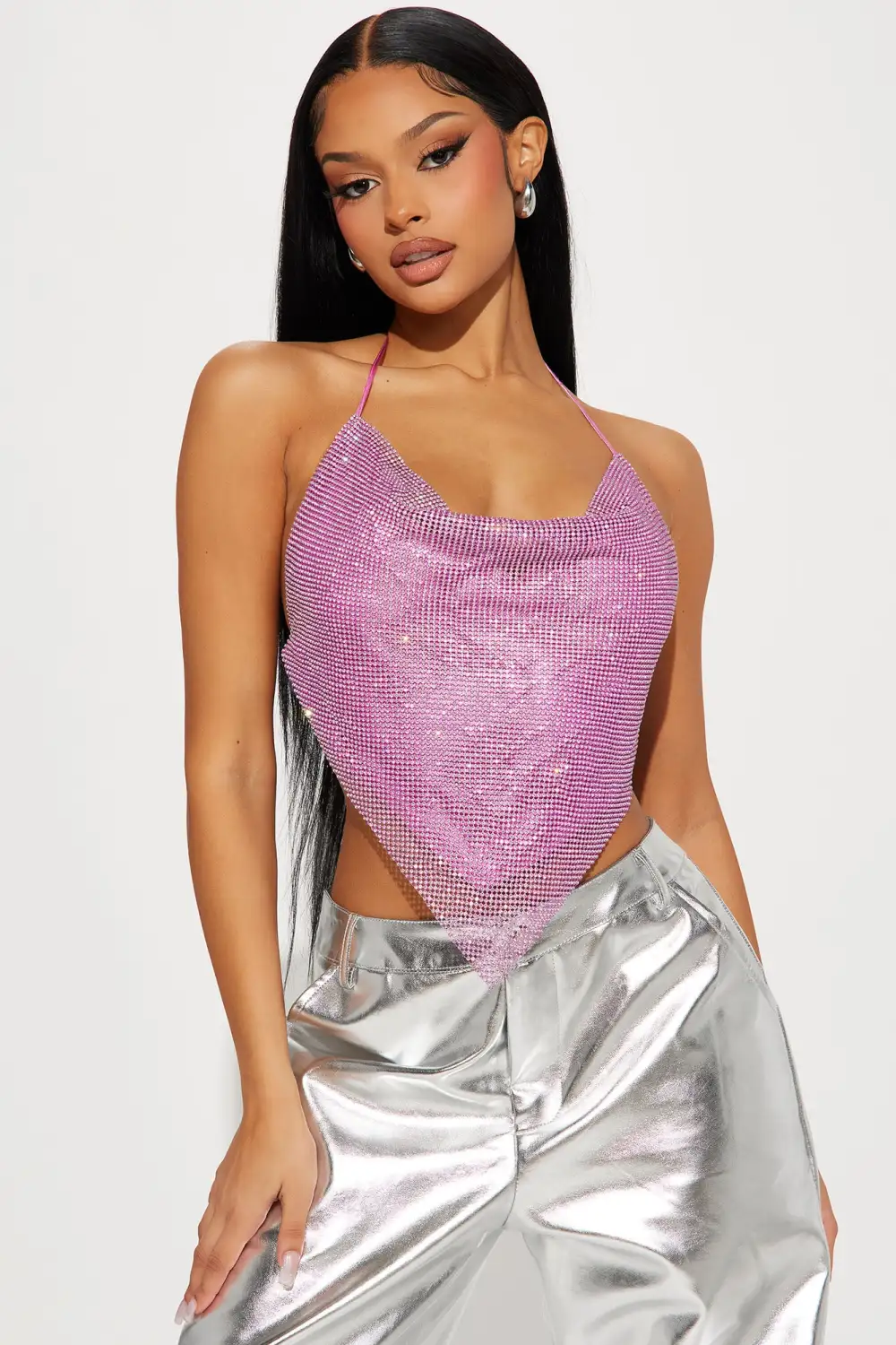 Layana Rhinestone Halter Top - Pink