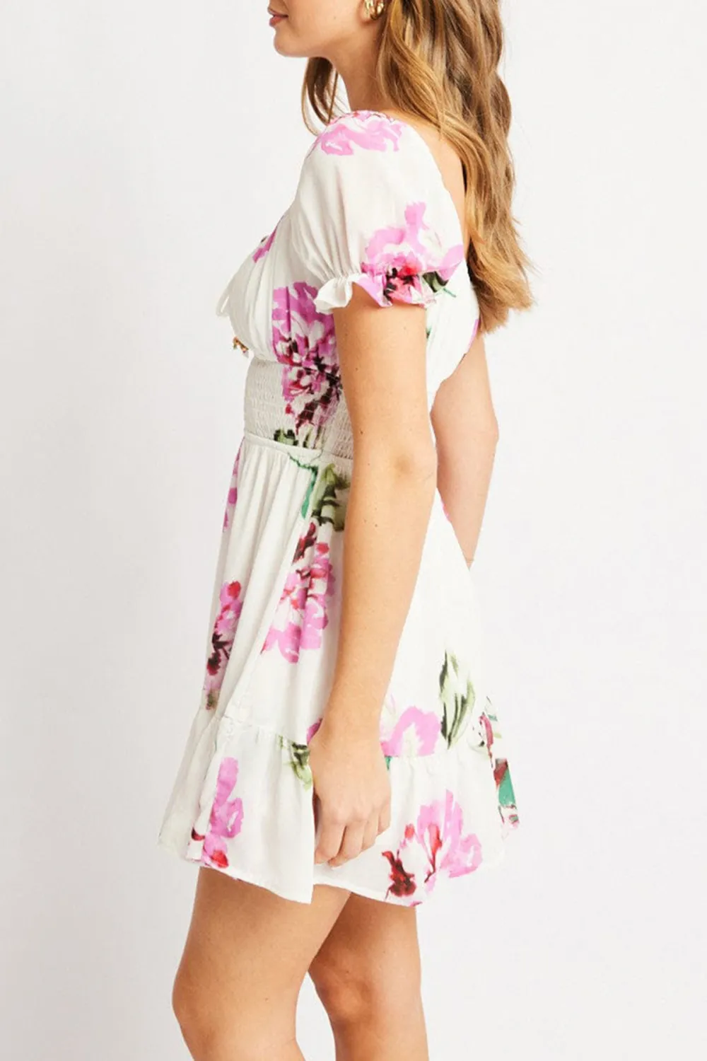 Purple Floral Fit And Flare Dress Mini