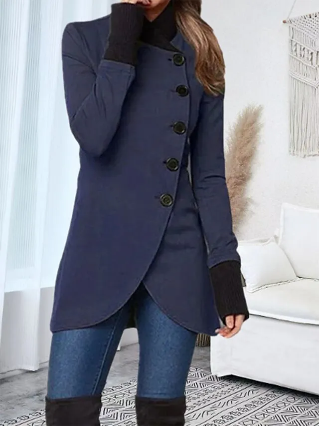 Women's Overcoat Long Pea Coat Single Breasted Stand Collar Trench Coat Christmas Xmas Red Slim Fit Winter Coat Windproof Warm Comtemporary Stylish Casual Jacket Long Sleeve Black Wine Army Green