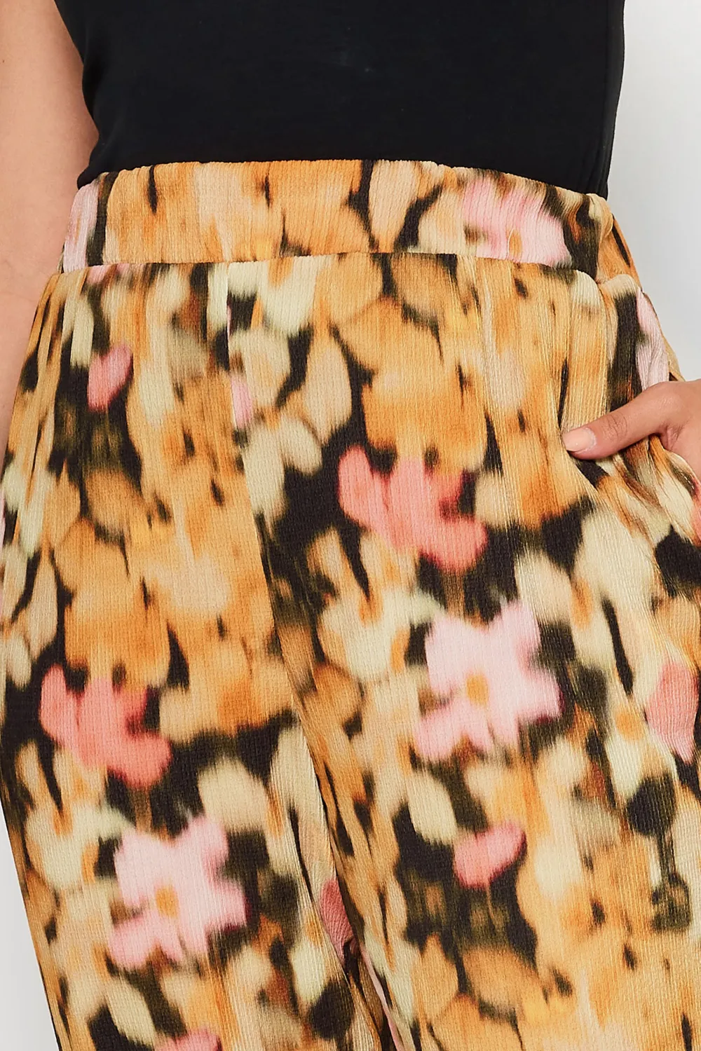 YOURS Curve Yellow Ikat Print Textured Cropped Harem Trousers