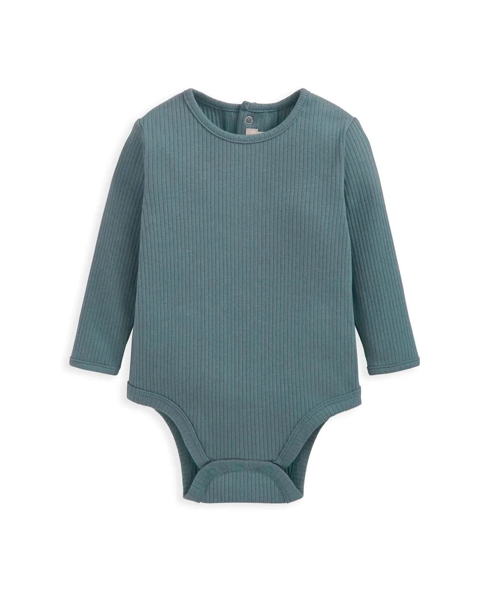 Organic Ribbed Bodysuit & Bottoms - Blue