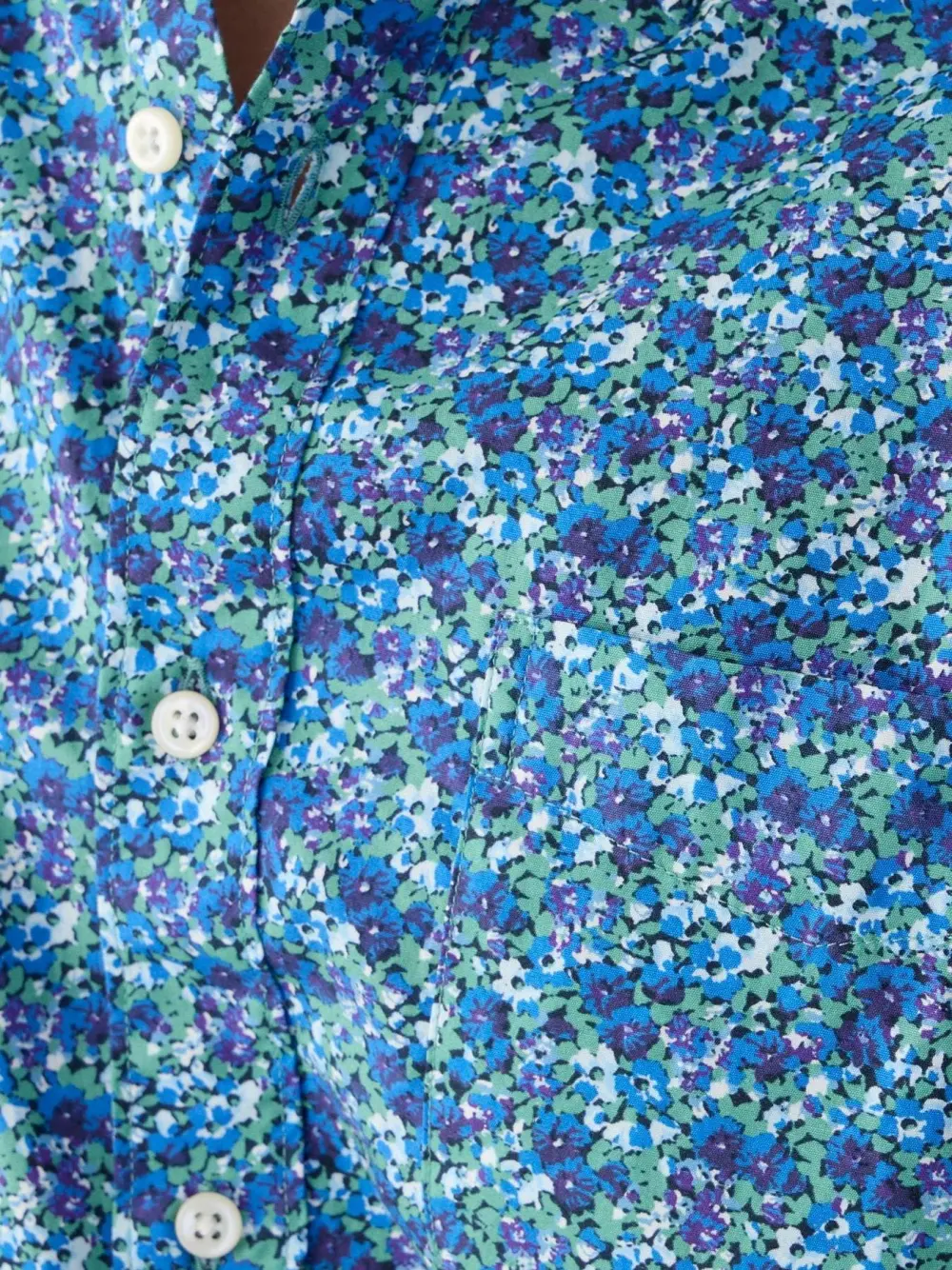 Blue And White Floral Print Long Sleeve Shirt