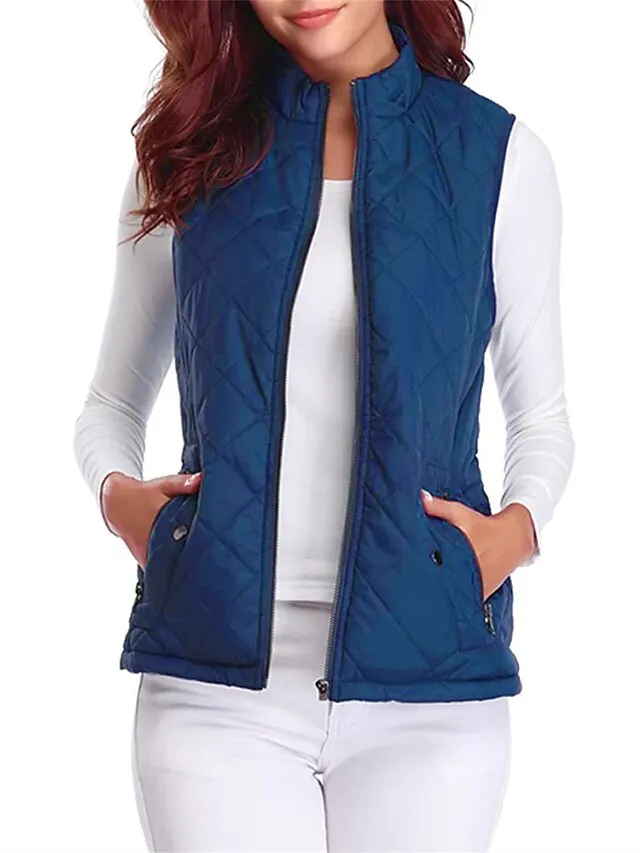 Women's Quilted Vest Crop Sleeveless Winter Coat Lightweight Puffer Gilet Warm Windproof Outerwear with Pockets Zip up Fall Street Casual Jacket Light Blue claret Sea Blue