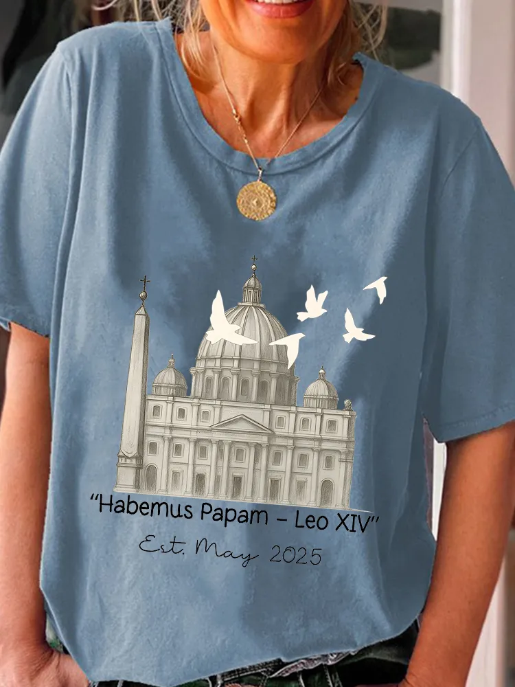 Women'S 2025 Habemus Papam Pope Leo Xiv Round-Neck Short-Sleeved T-Shirt