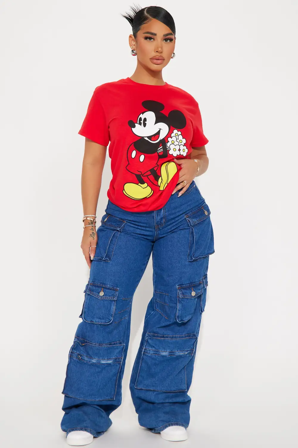 Mickeys Flowers Graphic Tee - Red