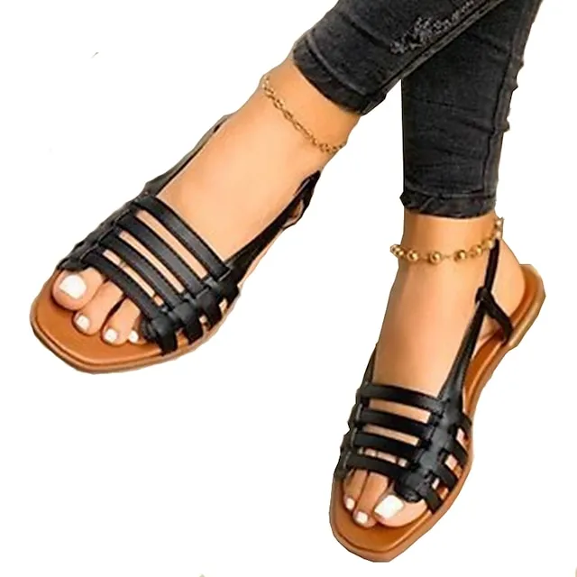 Women's Sandals Gladiator Sandals Roman Sandals Outdoor Daily Beach Summer Flat Heel Open Toe Casual PU Leather Loafer Solid Colored Black White Champagne