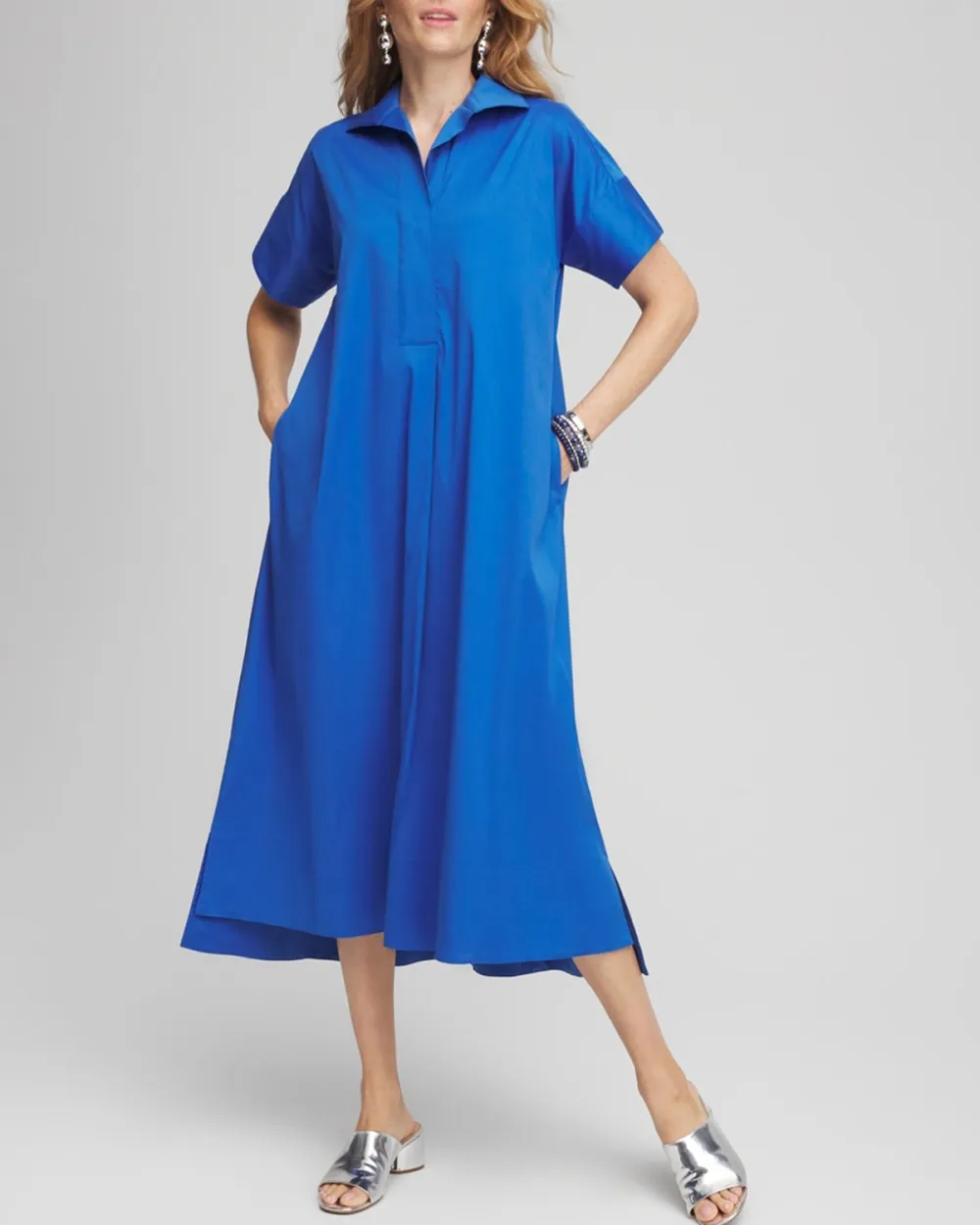 Short Sleeve Collared Midi Dress