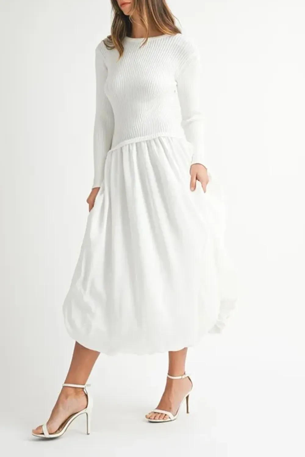 White Minimalist Slimming Temperament Sweater Dress