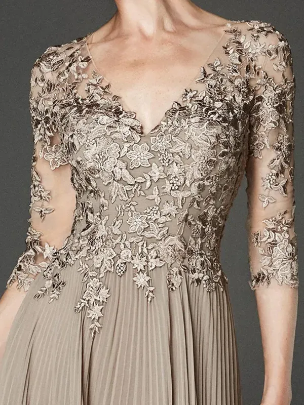 V-neck lace solid color dress