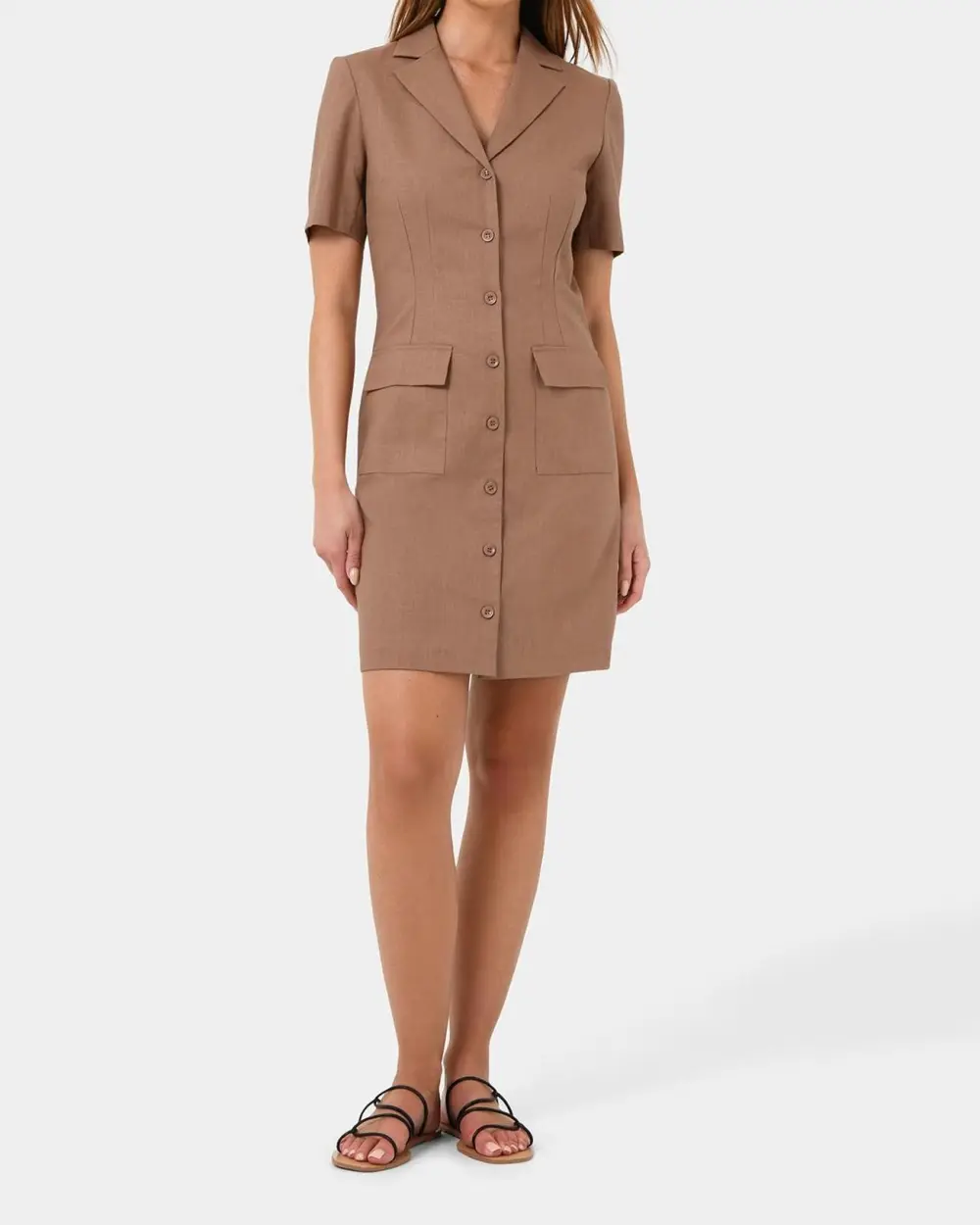 Notch Lapel Collar Button Linen Dress
