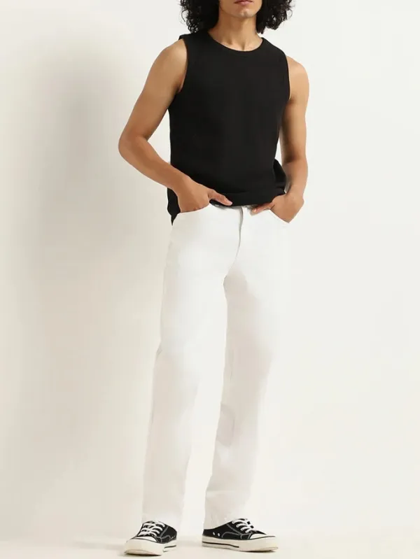 Black Ribbed Slim Fit Cotton-Blend Tank Tops