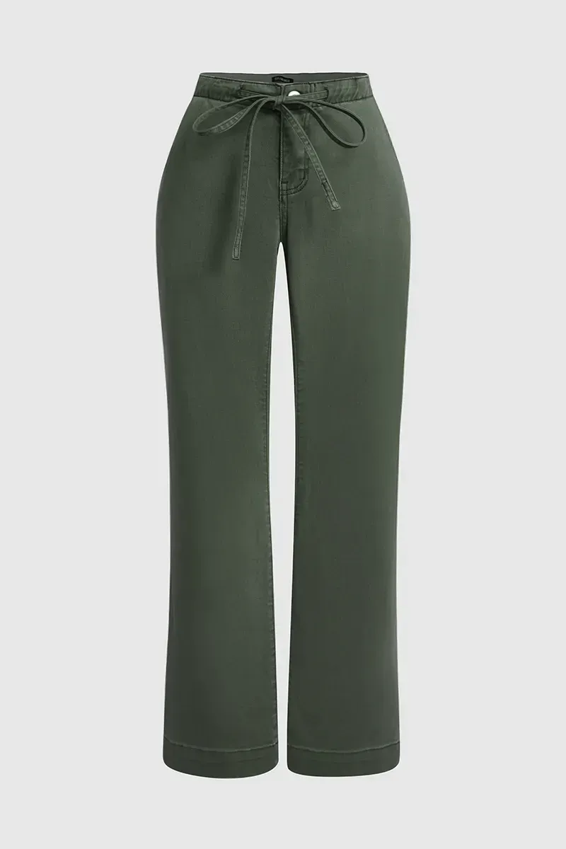 Drawstring Low Waist Wide Leg Jeans