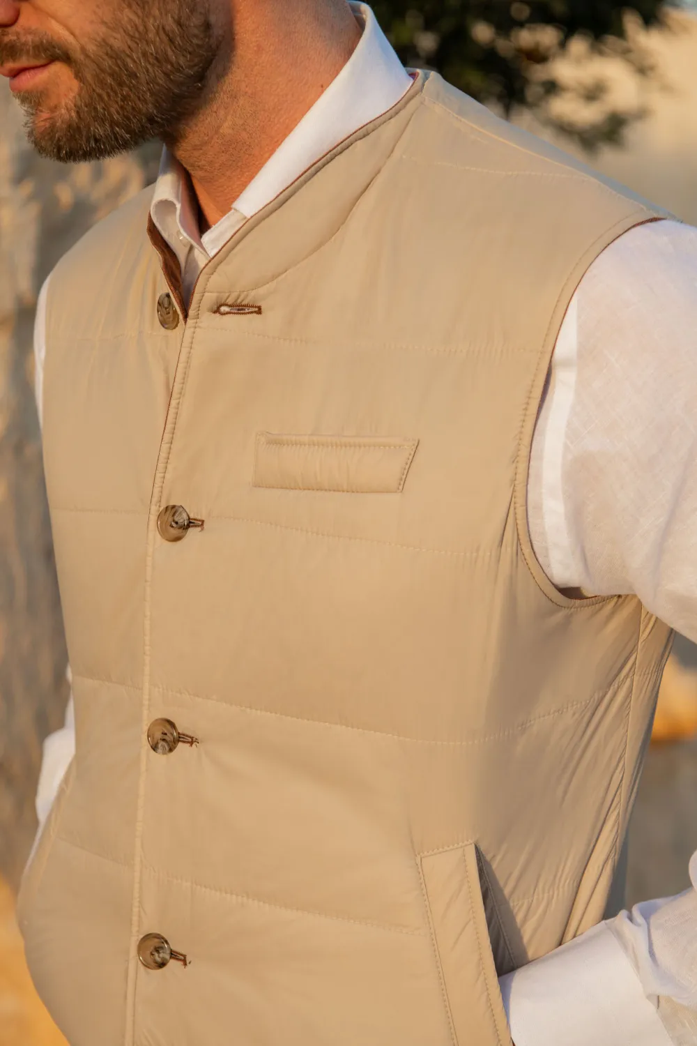 Rusty And Beige Reversible Vest In  Fabric