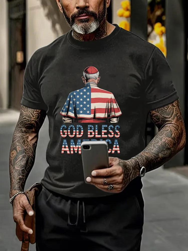Men'S Pope Leo Xiv 8th May 2025 God Bless America Printed T-Shirt