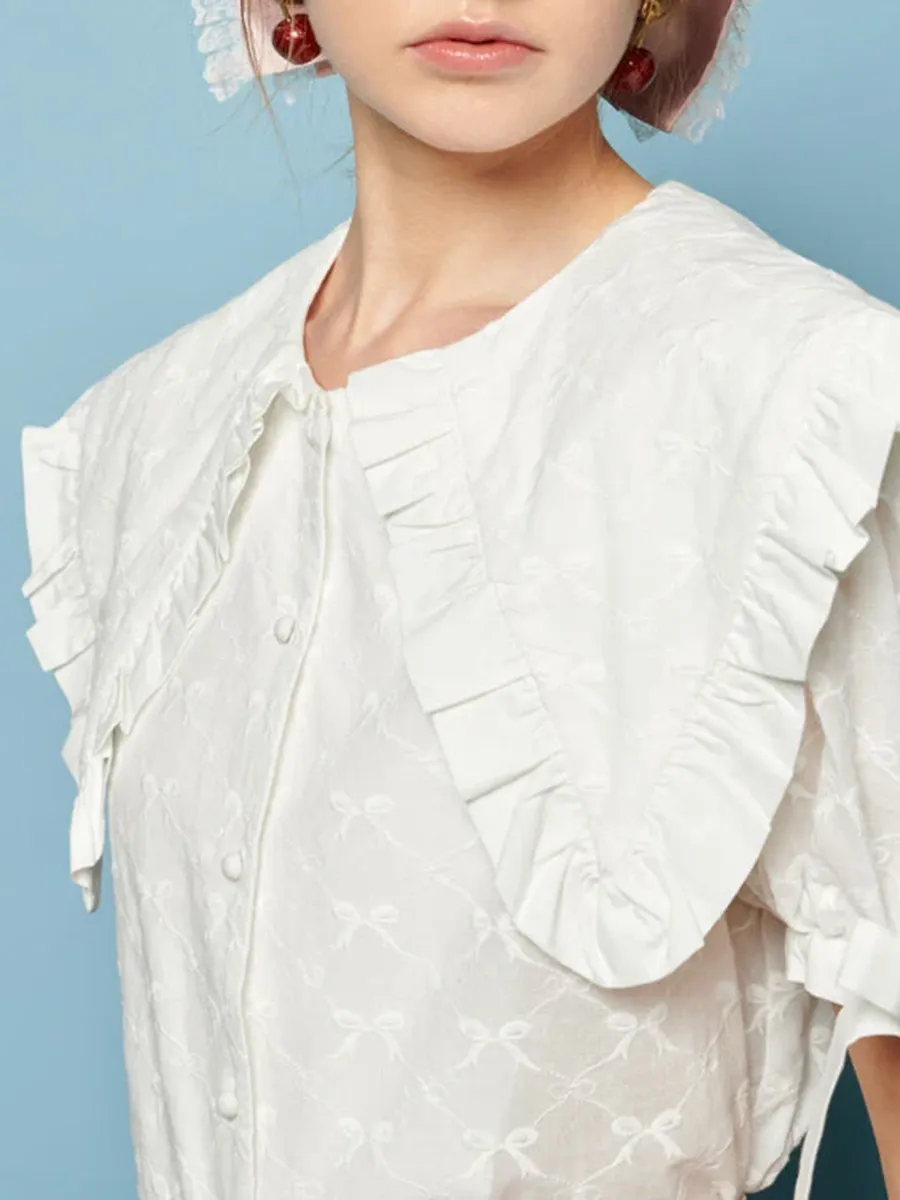 Bow Embroidered Crew Neck Blouse