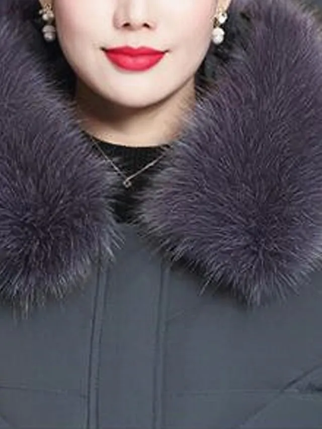 Women's Parka Long Puffer Jacket Winter Coat Zip up Coat with Fur Collar Thermal Warm Heated Coat Fall Outerwear with Pockets Warm Classic Long Sleeve Purple Red