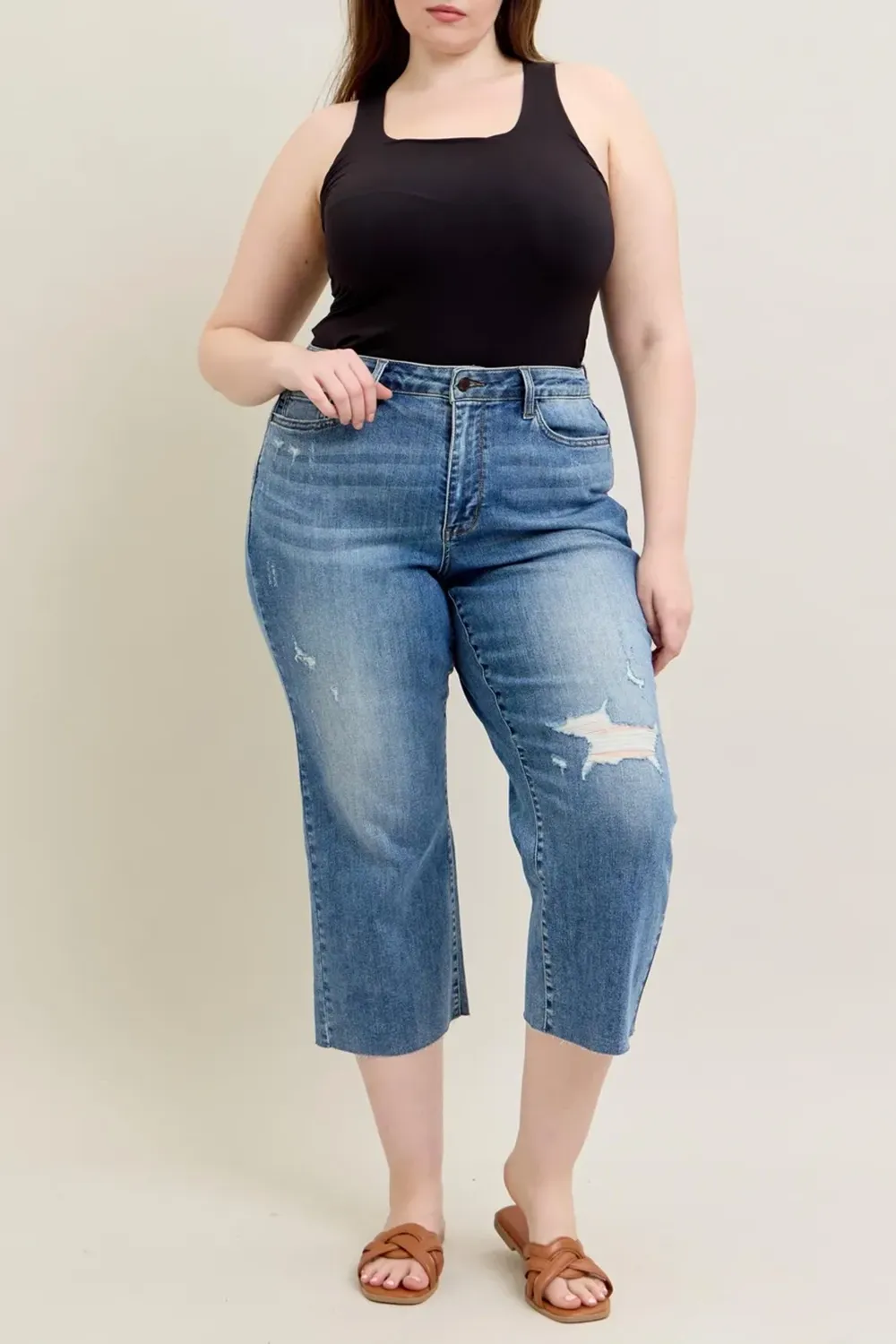 Daily Loose Worn-Out Holey Dark Blue Trousers