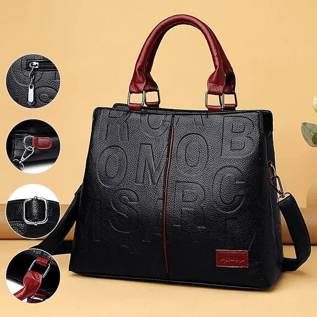 Women's Handbag Shoulder Bag PU Leather Outdoor Daily Large Capacity Waterproof Durable Letter Black / Red Black & Yellow