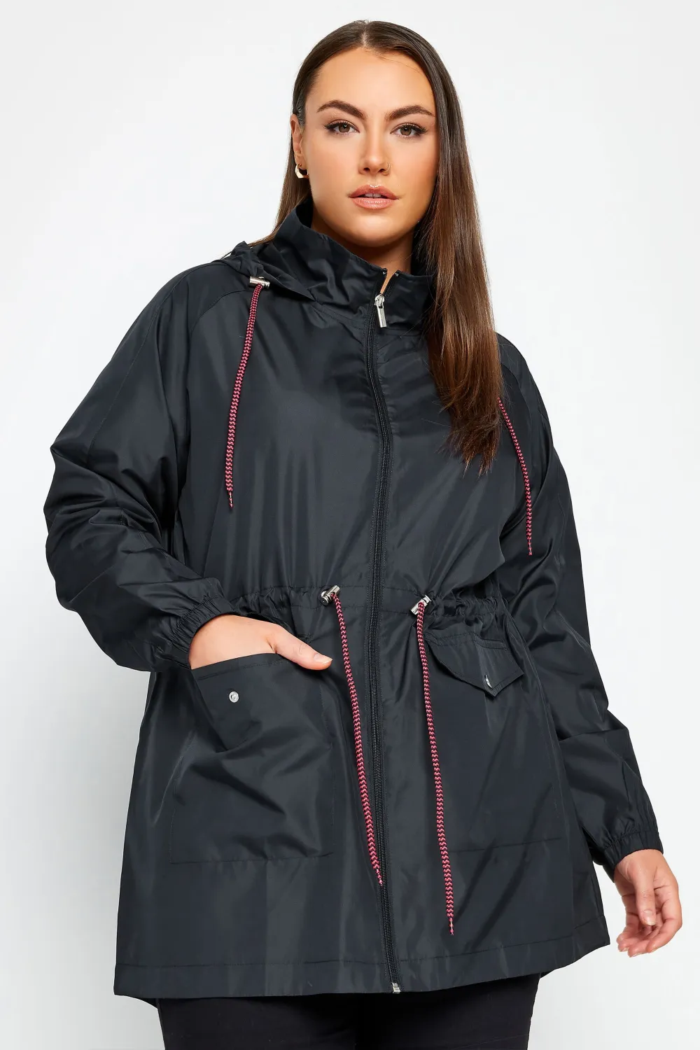 YOURS Curve Black Drawstring Lightweight Parka Jacket