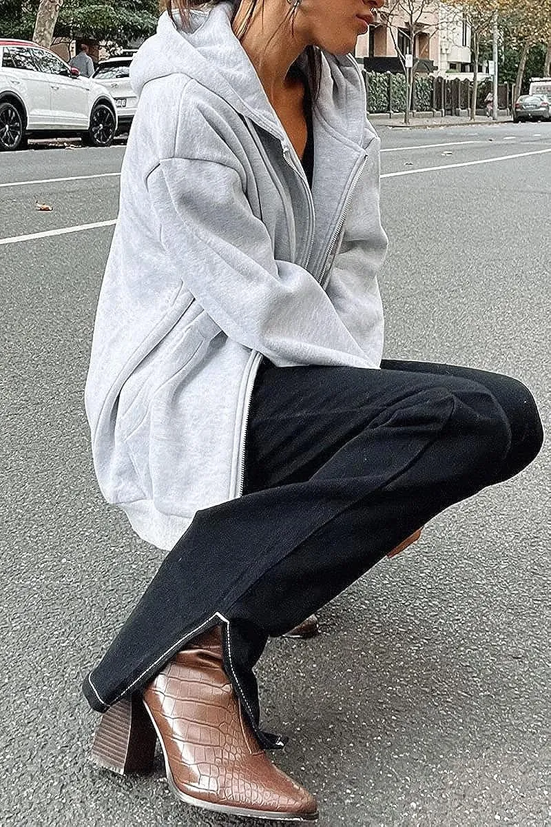 Women's Cute Hoodies Teen Girl Fall Jacket Oversized Sweatshirts Casual Drawstring Zip Up Y2K Hoodie with Pocket