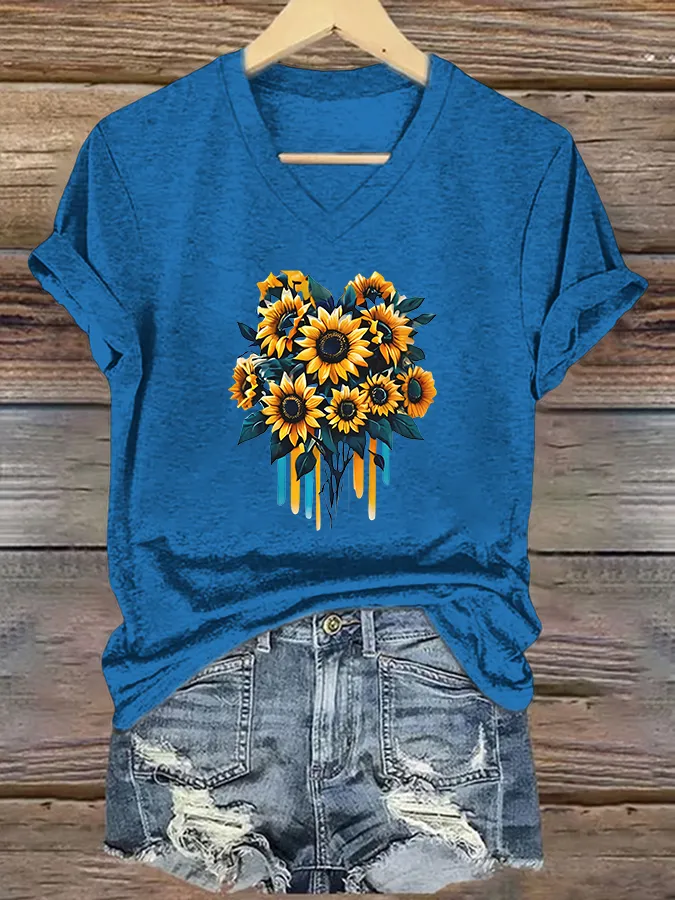 Sunflower Pattern Short-Sleeve T-Shirts