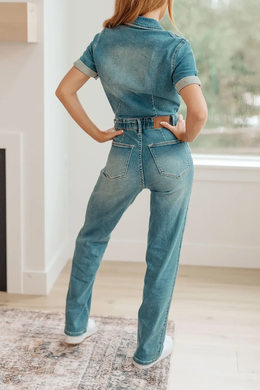 Blue Classic Minimalist Zipper Slim-Fit Jumpsuit
