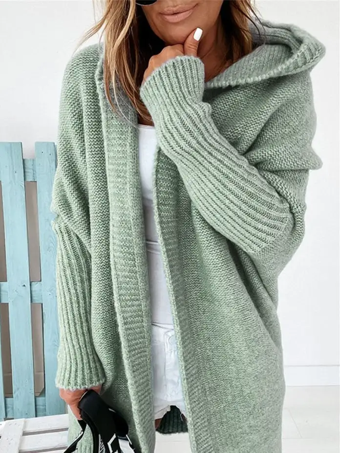 Solid Color Stitching Mid-Length Hooded Coat