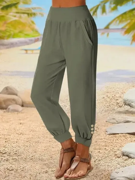 Casual Plain Cotton Pants