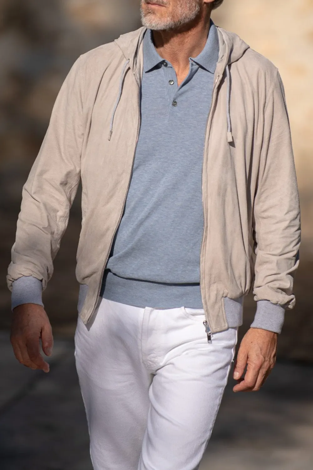 Suede Hooded Bomber Jacket