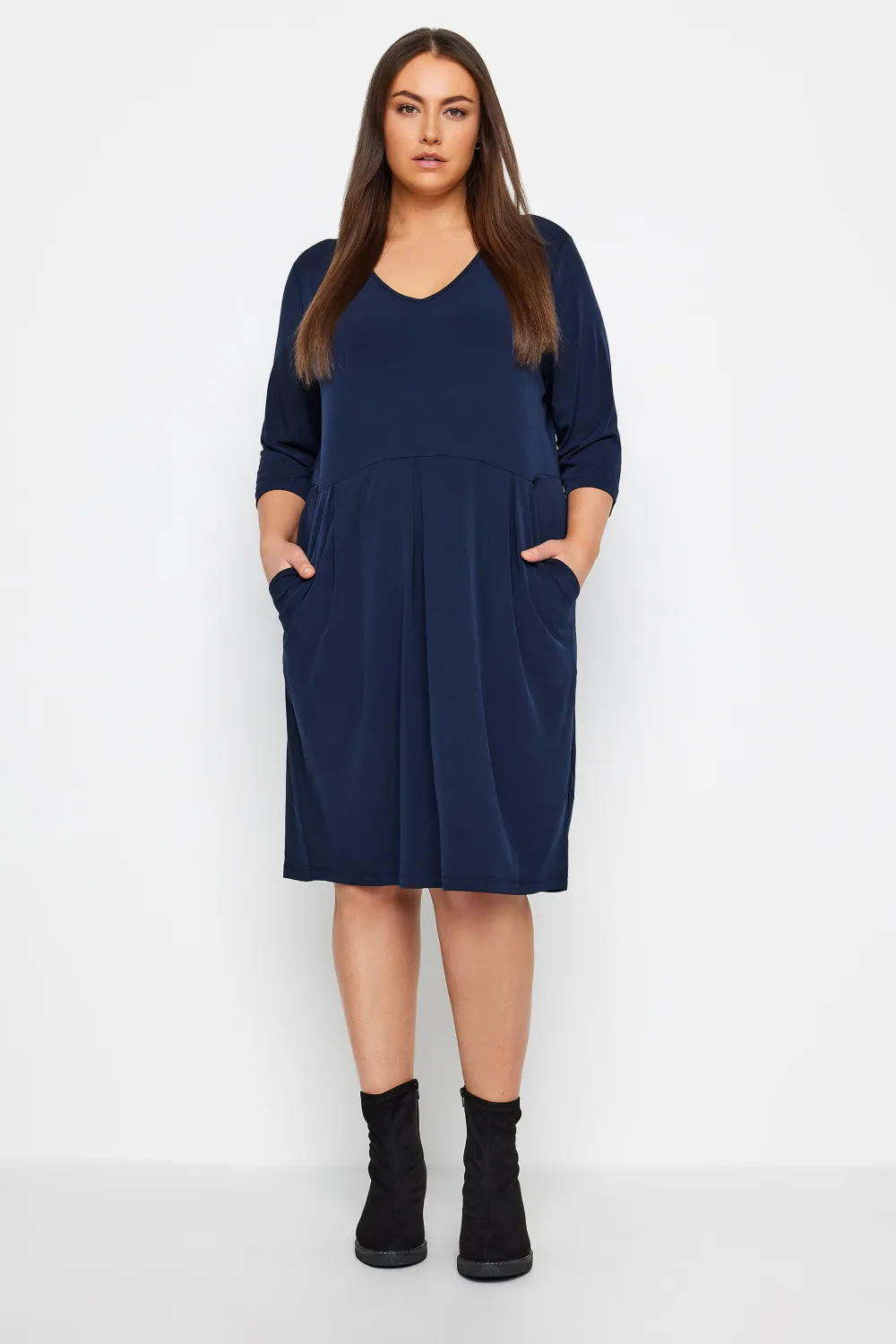 Evans Navy Blue V-Neck Dress