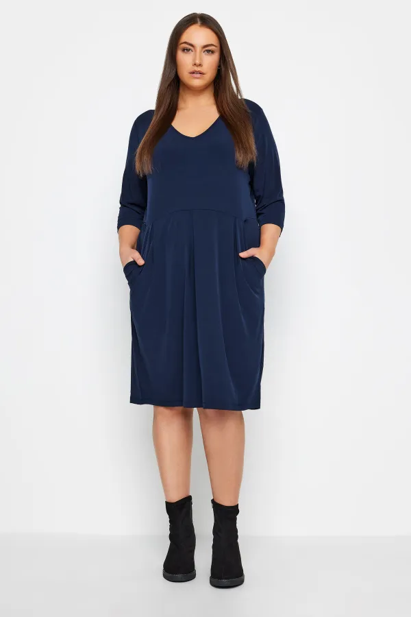 Evans Navy Blue V-Neck Dress