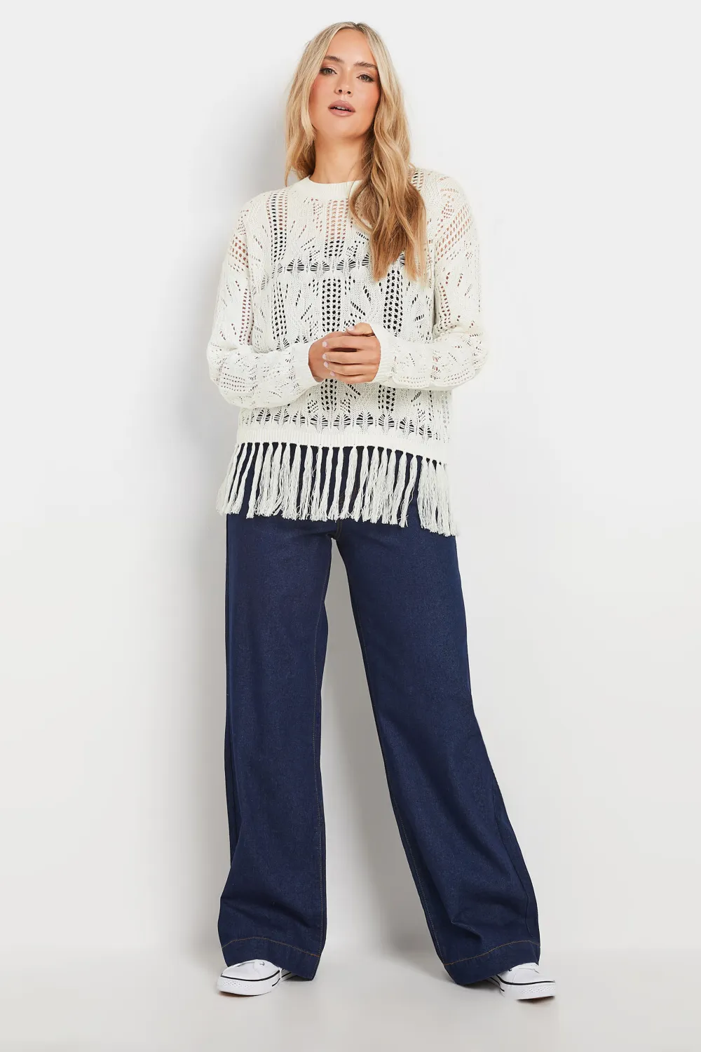 LTS Tall White Crochet Tassel Jumper