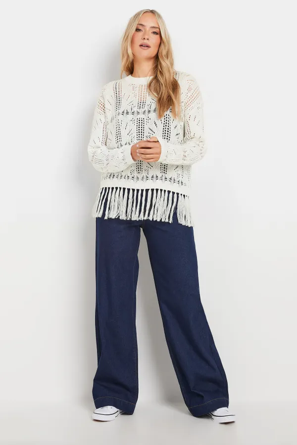 LTS Tall White Crochet Tassel Jumper