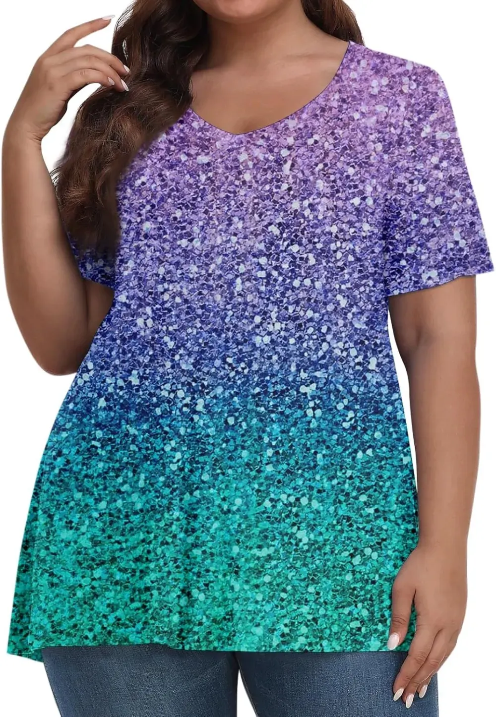 Plus Size Tops for Women Dressy Short Sleeve V Neck Shirts for Women Summer Tops for Women 2024 Floral Print Top