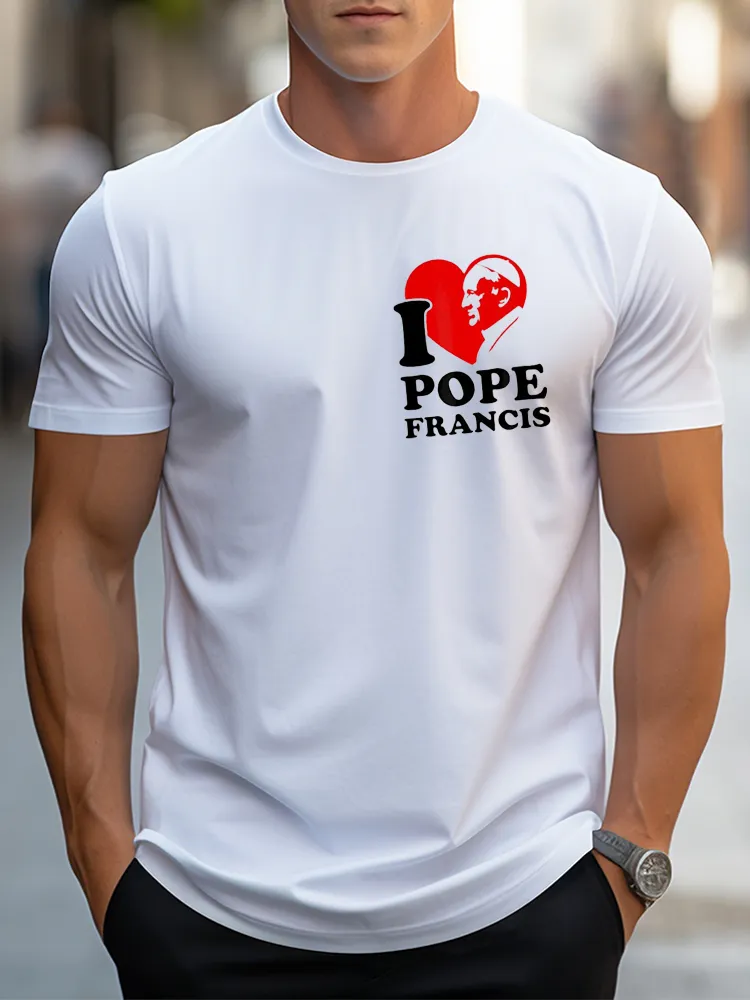 Men's I Love PF Print Short Sleeve Round Neck Cotton T-Shirt