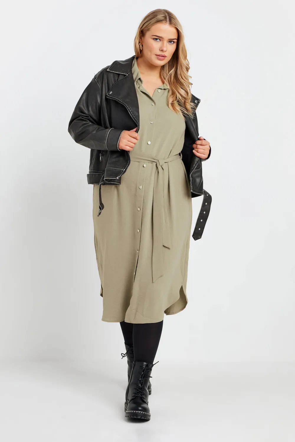 YOURS Curve Beige Brown Midi Shirt Dress