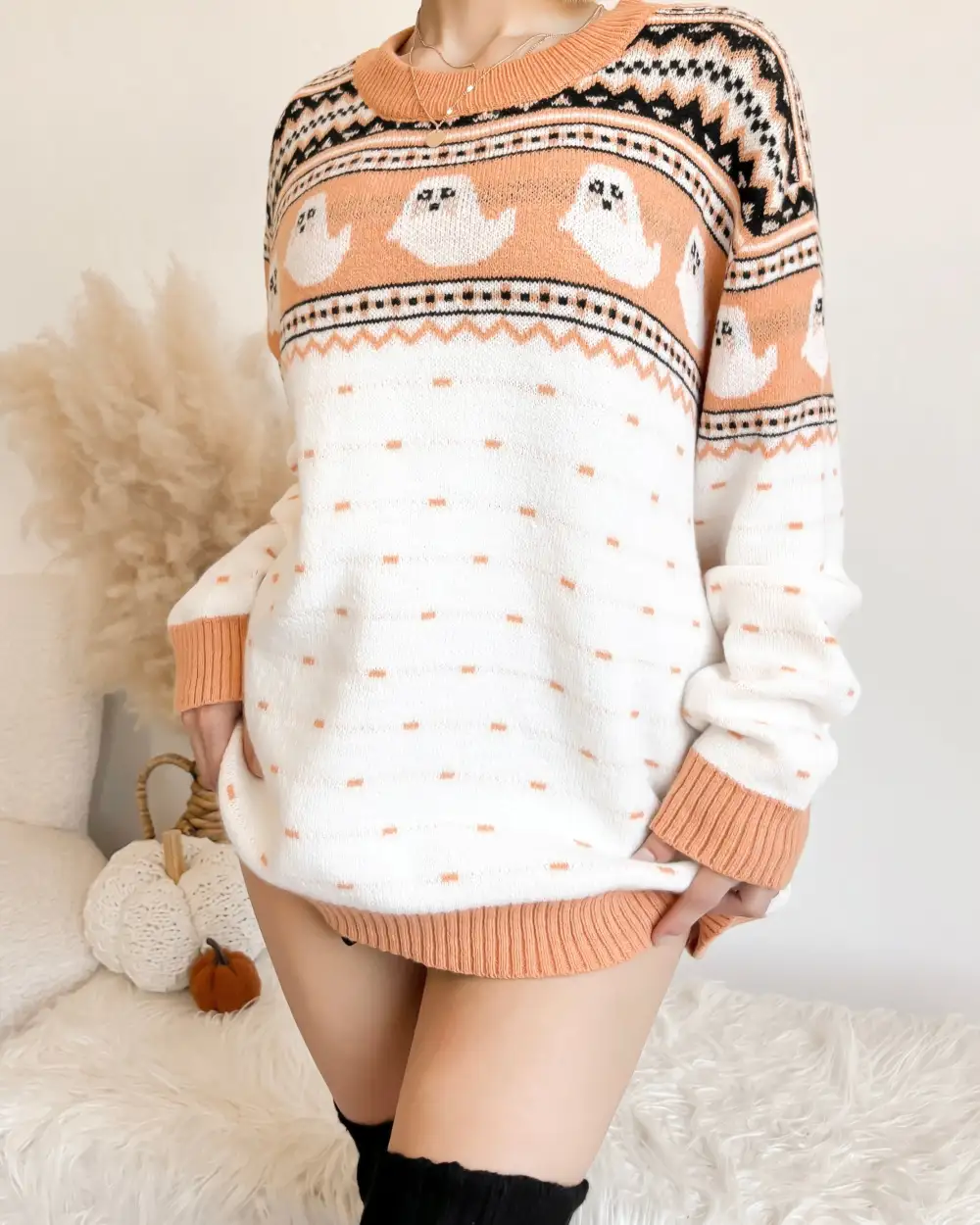 RESTOCKED! VINTAGE INSPIRED: TRICK OR TREAT BOO OVERSIZED KNIT SWEATER