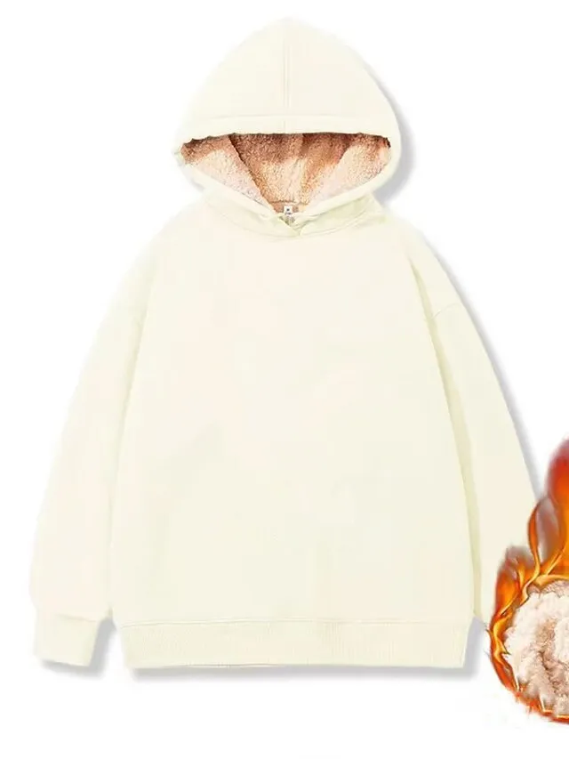 Women's Hoodie Sweatshirt Pullover Fleece Sherpa Fleece Teddy Black Yellow Pink Solid Color Street Casual Hoodie Long Sleeve Top Micro-elastic Fall & Winter