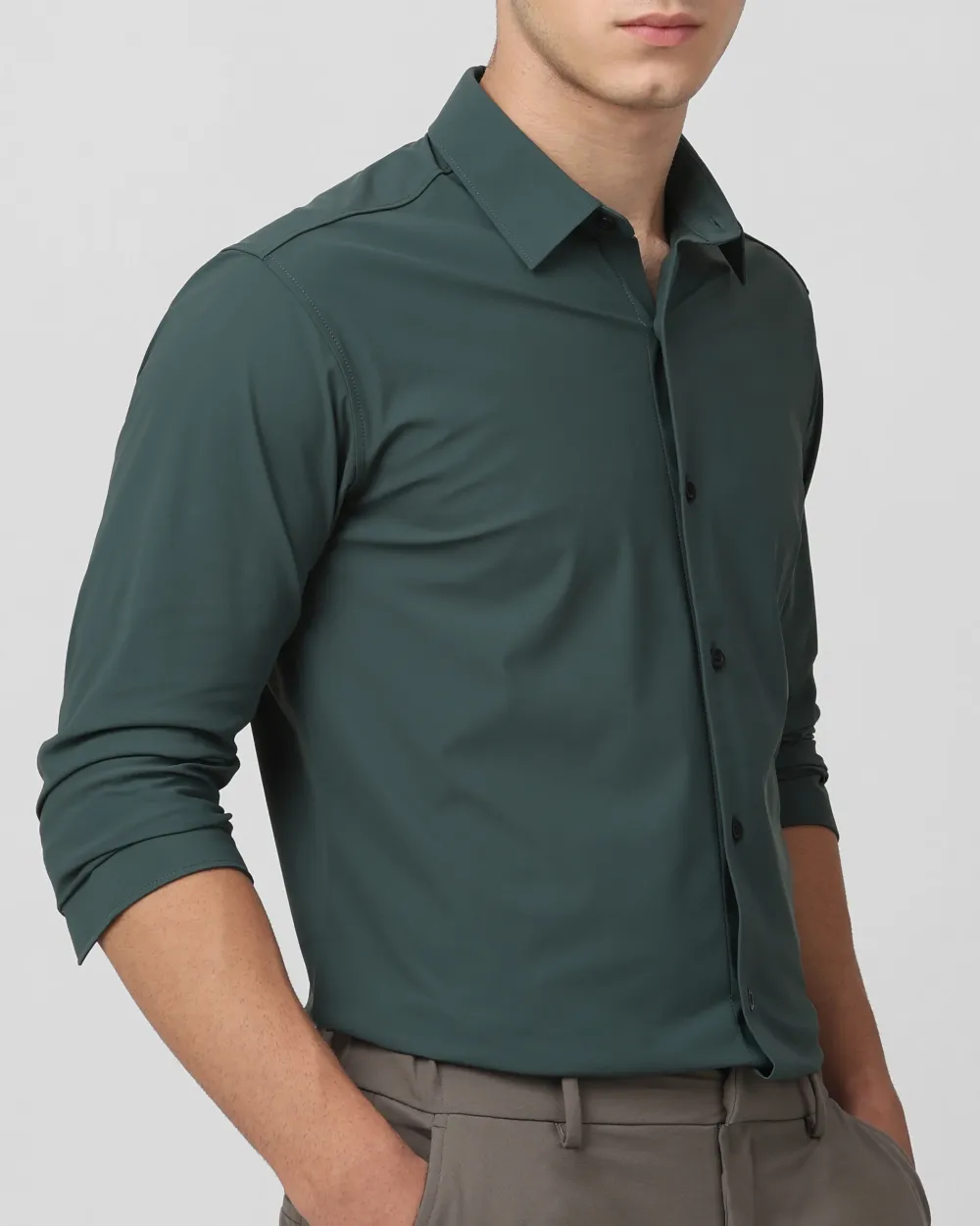 Leisure Soft And Comfortable Slim-Fit Dark Green Shirt