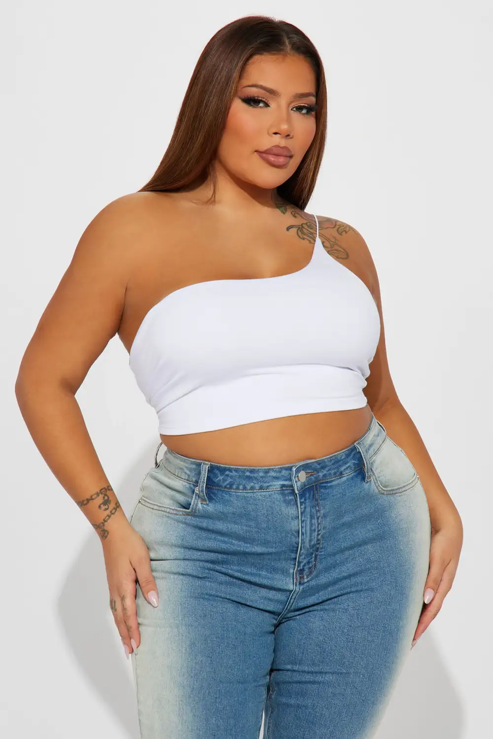 Selena One Shoulder Crop Top - White