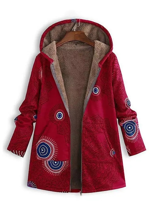 Women's Parka Outdoor Street Daily Fall Winter Coat Regular Fit Windproof Warm Stylish Contemporary Minimalist Jacket Long Sleeve Geometric with Pockets Full Zip Black Red Blue