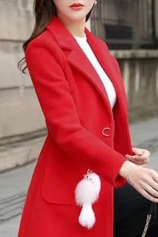 Solid Front Pockets Mid Length Lapel Coat