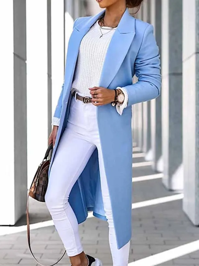 Women's Winter Coat Coat Warm Breathable Work Office / Career Daily Wear Vacation Pocket Drawstring Buttoned Front Turndown Elegant Lady Modern Formal Solid Color Regular Fit Outerwear Long Sleeve