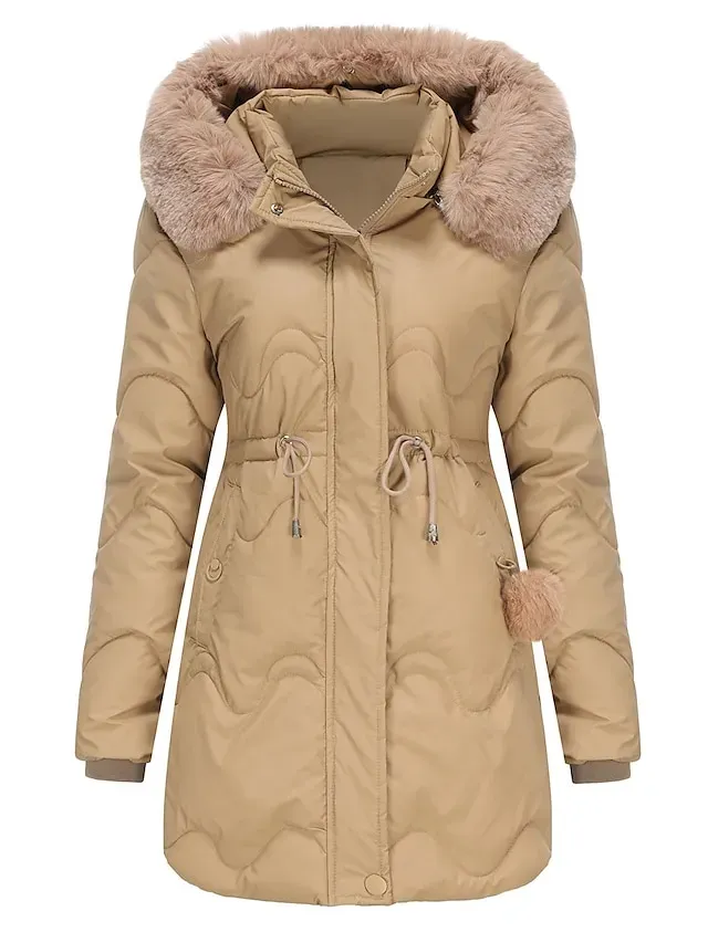 Women's Parka Puffer Jacket Winter Coat Zip up Hooded Coat with Fur Collar Drawstring Thermal Warm Heated Coat Removable Hood Fall Outerwear with Pockets Warm Classic Long Sleeve Light Blue Pink Black
