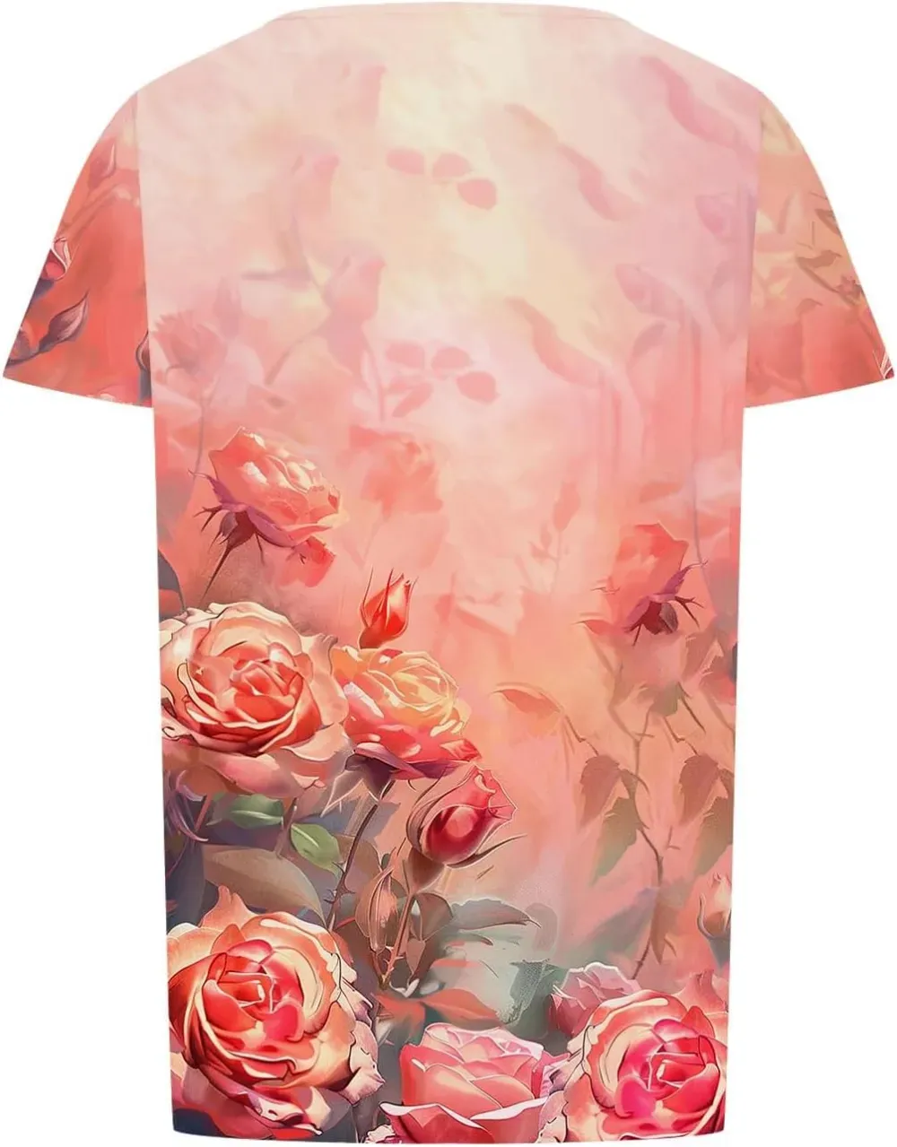 Womens Summer Pleated Front Shirts Tunics Casual Short Sleeved Loose Round Neck Boho Printed Tops Vacation Blouse