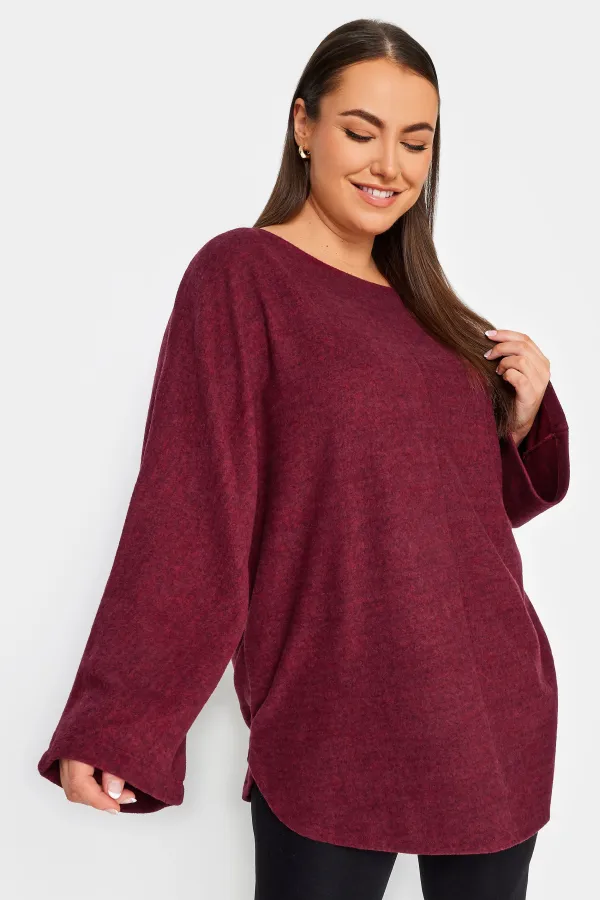YOURS Curve Deep Red Front Seam Soft Touch Jumper