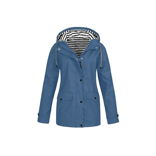 Women's Raincoat Waterproof Jacket Winter Windproof Trench Coat Fall Outdoor Hiking Jacket Winter Coat Zip up Hooded Jacket with Pocket Warm Outerwear Long Sleeve Pink Yellow White Gray