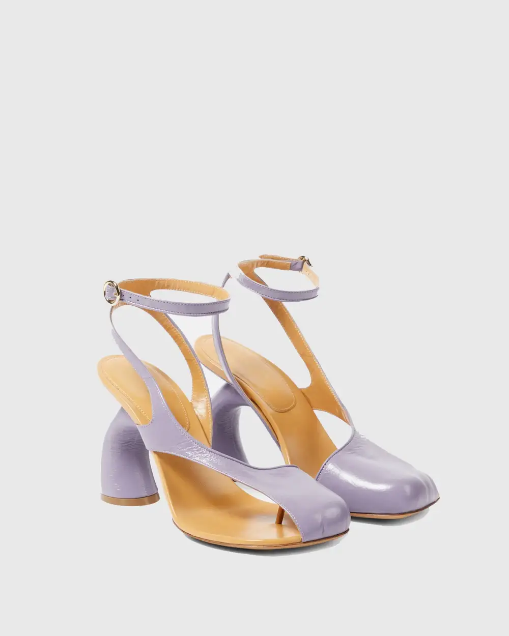 Split Toe Flared Heel Sandals in Purple