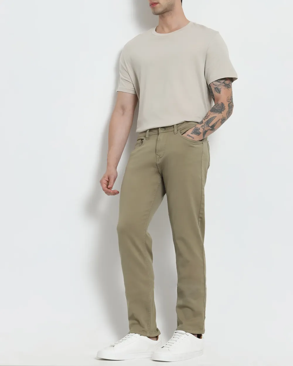 Classic Versatile And Comfortable Straight Light Olive Jeans