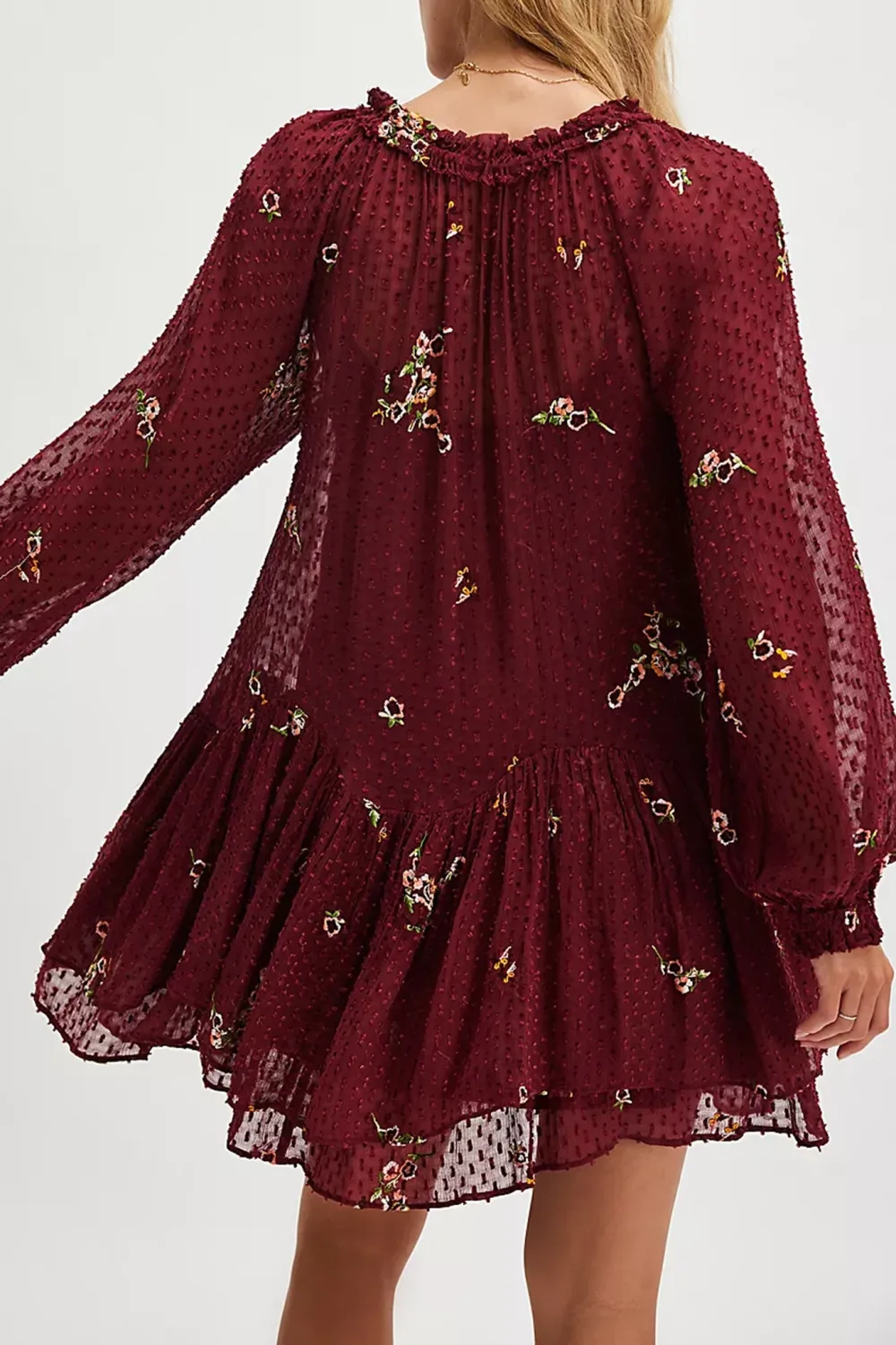 Tie Neck Flutter Sleeve Floral Mini Dress